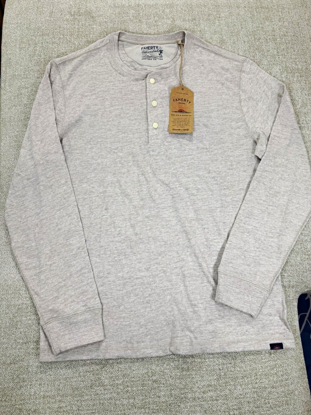 Faherty Sunwashed Men’s L Gray Organic Cotton Long Sleeve Henley Pullover